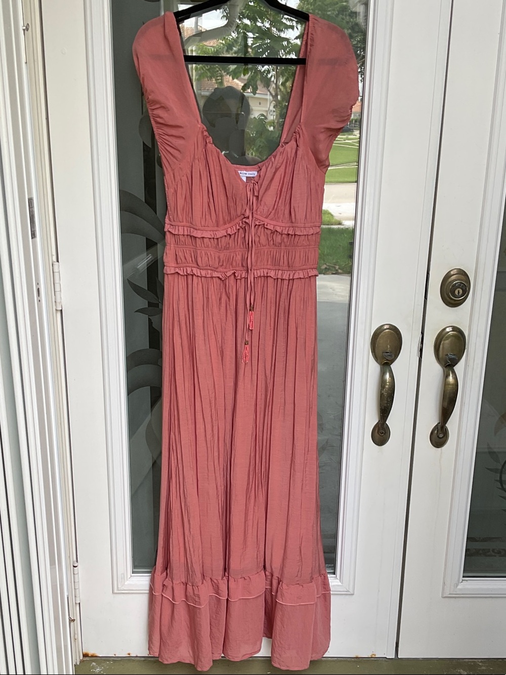 Bohemian Coral Maxi Dress with Tie Waist